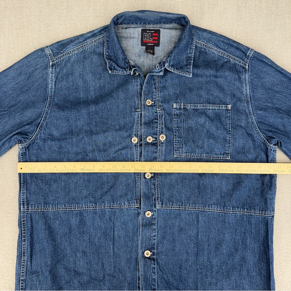 Y2K Polo Jeans Co Ralph Lauren Shacket Jacket Mens L Shirt Denim Pockets Chore - Picture 10 of 15
